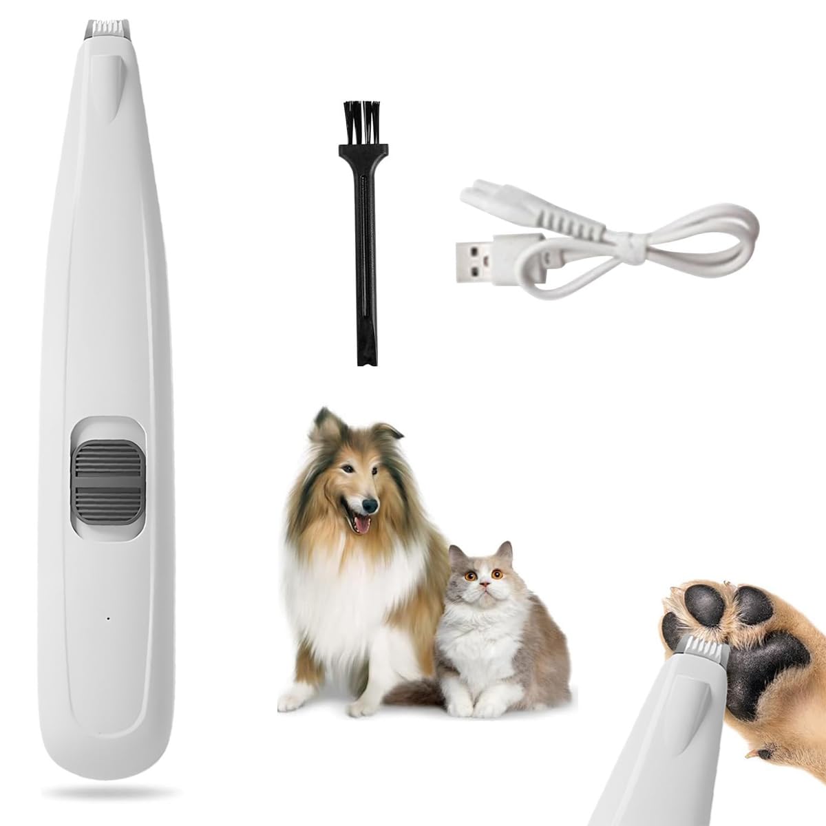 Dog Paw Trimmer, Pet Foot Hair Clipper, USB Rechargable Dog Clippers, 40DB Low Noise Dog Cat Electric Hair Trimmer with LED, for Paws, Eyes, Ears, Face, Rump(White)