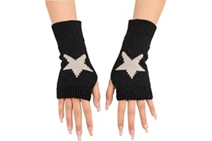 PINNKL Women's Fingerless Star Pattern Gloves - Warm Knitted Wrist Warmers with Thumb Hole Y2K Accessories
