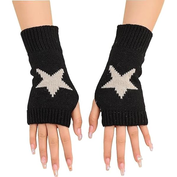 Formery Star Fingerless Gloves Black Rhinestone Glove Sparkly
