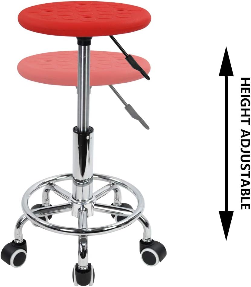 KKTONER PU Foam Rolling Stool with Footrest Height Adjustment Swivel Laboratory spa Salon Tattoo Work Anti-Static Stool Small (Red): Kitchen & Dining