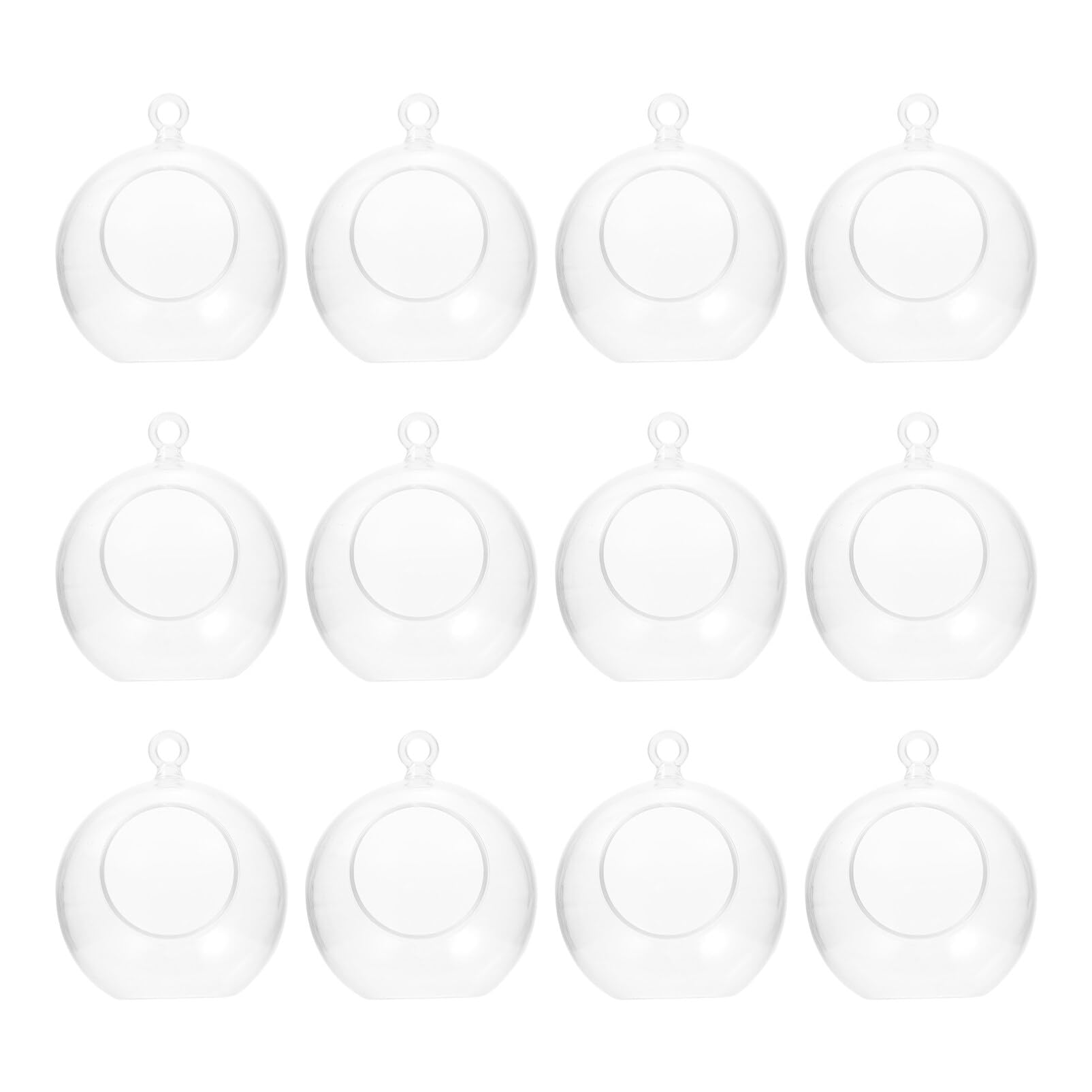 12pcs Hanging Acrylic Globes Orbs Christmas Tea Light Candle Holders 9cm Clear Big Opening Air Fern Plants Vase Hanger Terrariums for Wedding Christmas Party Centerpiece Garden Decoration