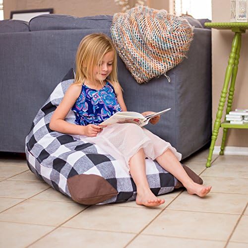 Morxy Stuffed Animal Storage Bean Bag Chair Cover-Cotton Canvas Plush Toy Organization Beanbag, Comfortable And Soft Toddler Chair For Kids Room -Easy Carrying-Stylish Plaid For Boys And Girls