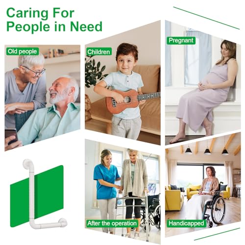 KULACO Grab Handles for Seniors, Stainless Steel Shower Handle, Safety Non-Slip Handle, 45 x 30 cm, L-Shaped Safety Handle, for Toilet, Bathroom, Bathtub, Handrail