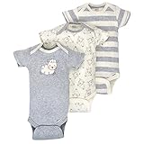 Gerber Baby Infant 3 Pack Organic Short Sleeve Onesies Brand Bodysuit, Gray/Ivory, 0-3 Months