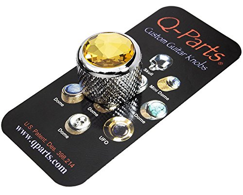 Q-Parts Dome Guitar Knob, Chrome with Yellow Crystal Inlay