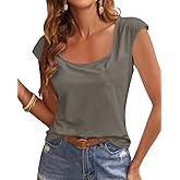 Jeemery Women's Cap Sleeve Scoop Neck T Shirt Casual Solid Color Basic Tee Shirts Blouses Tank Tops