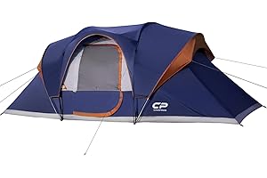 CAMPROS CP Tent 9 Person Camping Tents, 2 Room Water Resistant Family Tent with Top Rainfly, 4 Large Mesh Windows, Double Layer, Easy Set Up, Portable with Carry Bag
