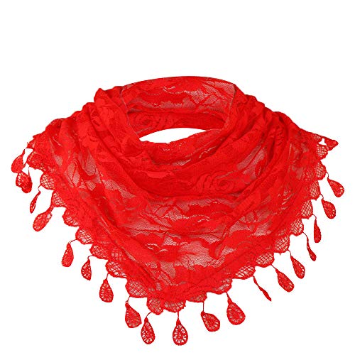 Clearance Sale!â„â„Women Clearance Lace Tassel Rose Floral Hollow Scarf Shawl Lady Wraps Scarves (Red)