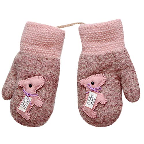 Pausseo Kids Children Girls Boys Winter Cartoon Animal Five Fingers Patchwork Keep Warm Knitted Mittens Gloves Toddler Primary School Students Half Flip Autumn Winter Faux Suede Baby Mitts - Thumbnail 4
