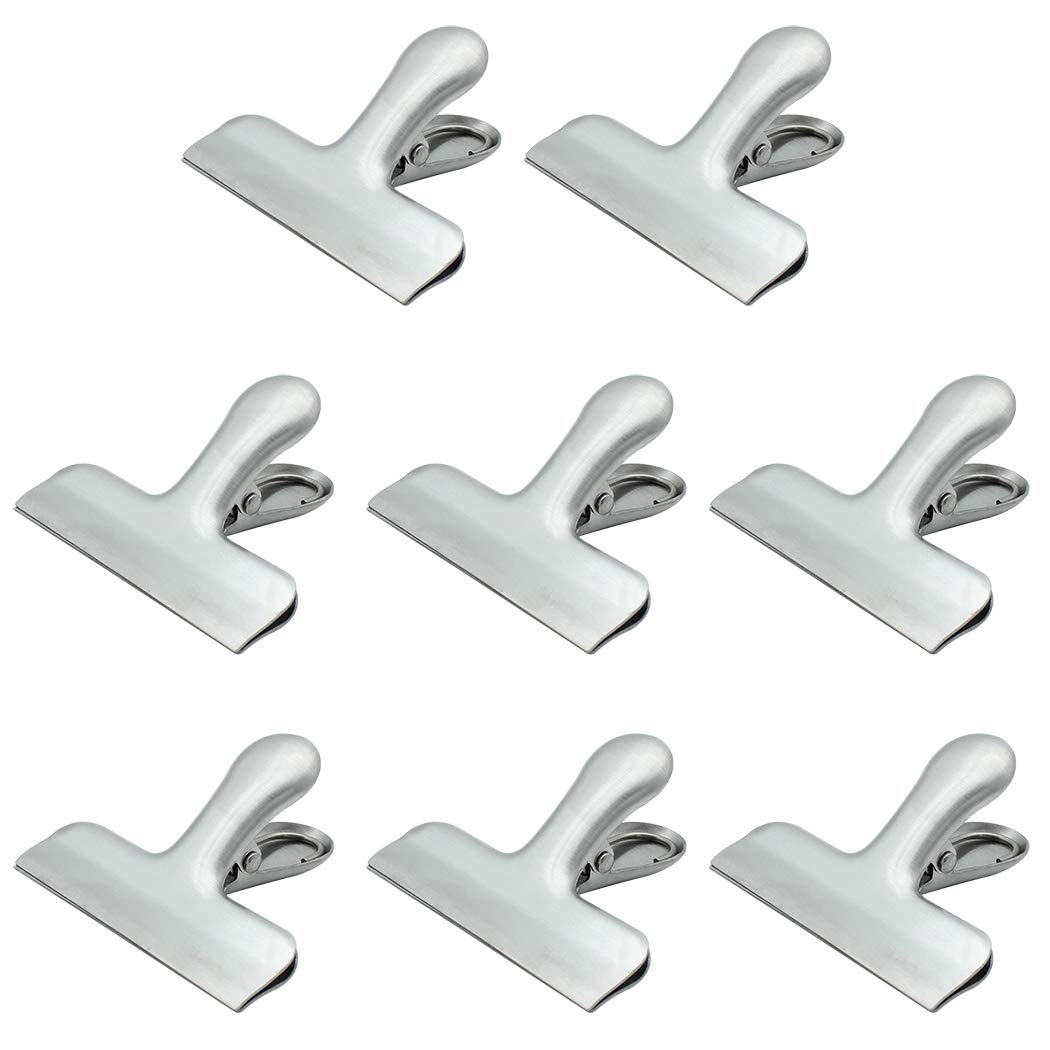 Dianoo Stainless Steel 8 Pack, Food Bag Clips, 3 inch Width, Metal, Silver, Kitchen Home Office Usage