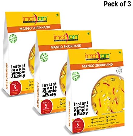 Indian Kitchen Foods Mango Yogurt Pudding (Mango Shrikhand) - Freeze Dried Gluten-Free Gourmet Indian Entree Ready in 5 min Vegetarian Dessert - Each Rehydrated, Pack of 3