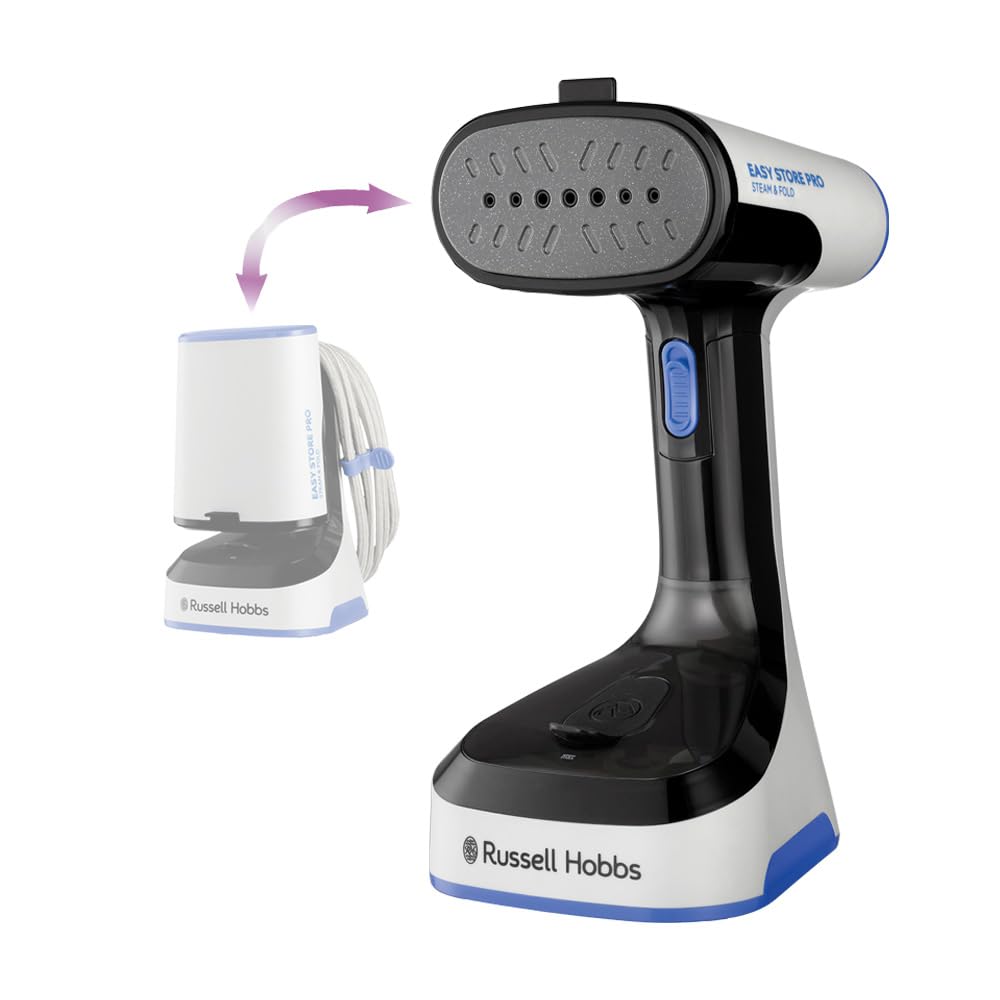 Russell Hobbs Défroisseur Vapeur [Pliable & Antibactérien] Steam Genie Easy Store (Puissant 1500 W, Assainit, Chauffe Rapide, Réservoir 150Ml, Embout Tissus, Idéal Pour Voyage) Fer À Repasser 26740-56