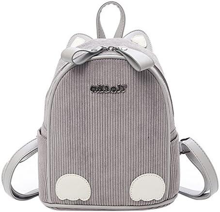 Corduroy Backpack Cartoon Cat Ear Crossbody Shoulder Bag Casual Daypacks Schoolbag Packsack for women