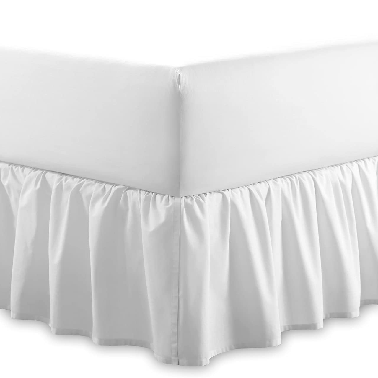 Plain 100% Egyptian Cotton Fitted Valance Sheet | Easy Care 16" / 40cm Extra Deep Frilled Valance Fitted Bed Sheet - Machine Washable - Single Double King Size (White, 4FT - Small Double)