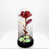 SJDHAHC Eternal Glass Rose in Display Dome | Glass Flower with Colorful Base, A Perfect Romantic Gift for Valentine's Day, Mother's Day, Birthday & Christmas for Her