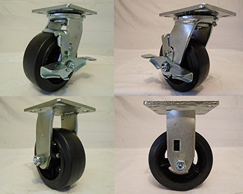 5" X 2" Swivel Casters Rubber Wheel on Steel Hub with Brake (2) and Rigid (2) 400 Lbs Each Tool Box