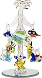 LSArts Glass Christmas Palm Tree with Fish Ornaments, 6.25 Inch, Gift Box