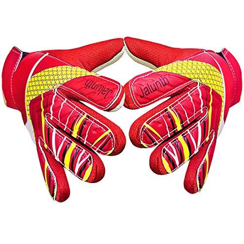 Goalkeeper Goalie Gloves - Kids & Adults Football Goal Keeper Gloves with Embossed Anti-Slip Latex Palm and Soft PU Hand Back (Red, 5)