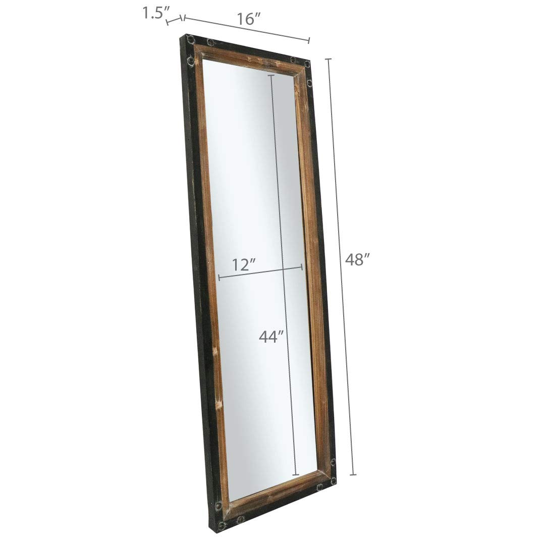 Barnyard Designs Decorative Floor or Wall Hanging Mirror, Rustic Vintage Farmhouse Distressed Wood and Metal Mirror Wall Decor, 48” x 16”