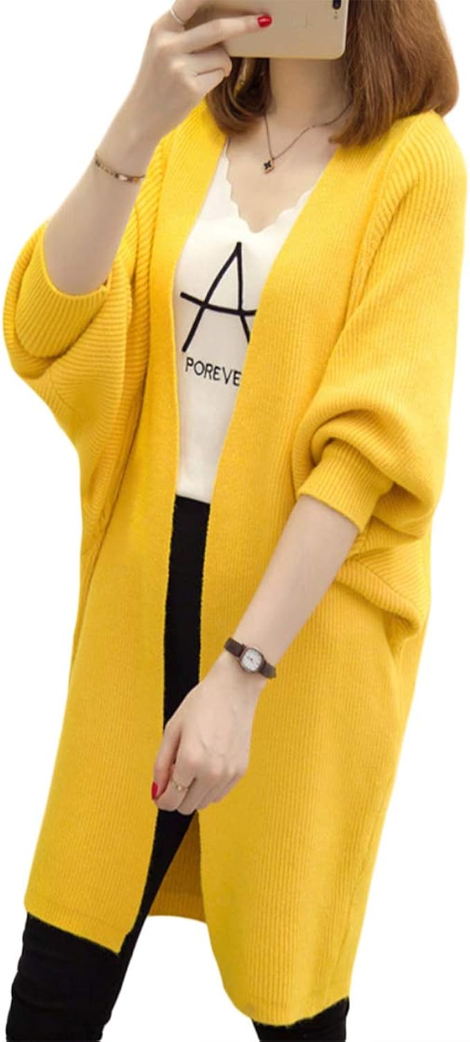 Wanghong ニット ロング カーディガン リブニット ドルマン スリーブ ゆったり カジュアル秋冬 厚手 防寒 外出 部屋着 カーディガン ボレロ 通販 Amazon
