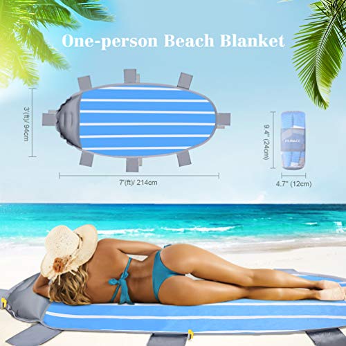 RUNACC Sand Free Beach Blanket, 2-in-1 Waterproof Picnic Outdoor Mat Sleeping Pad, Integrated Inflatable Pillow Design for Travel Camping Hiking, 7.02´ x 3.08´ ft
