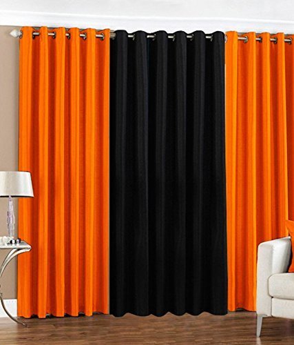 Buy Brand New Heavy Curtains For Window Set Of 3 Orange 02 Pc