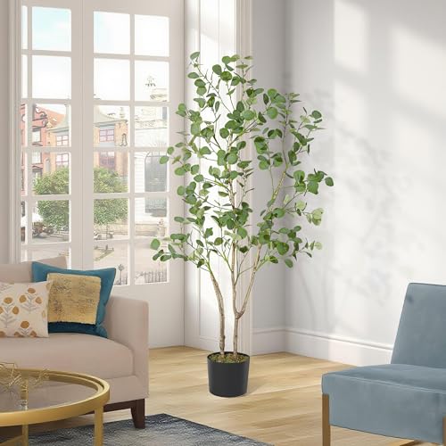 GarveeHome 5ft Artificial Eucalyptus Tree, Tall Faux Eucalyptus Plant with Silv…