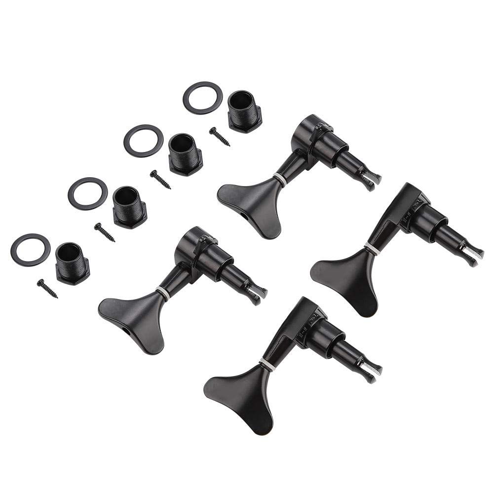 Alomejor 2L2R 4 Pieces Sealed Bass Guitar Tuning Pegs Fishtail-Shaped Button Bass Guitar Machine Head Tuners for Precision Bass and Jazz Bass(Black)
