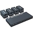 150m HDMI Splitter Extender 1x8 Transmit Remote 1080P Audio Video Over Cat5e/6 Ethernet Mirror 8 Screens Support Loopout Remote 1 in 8 Out for TV