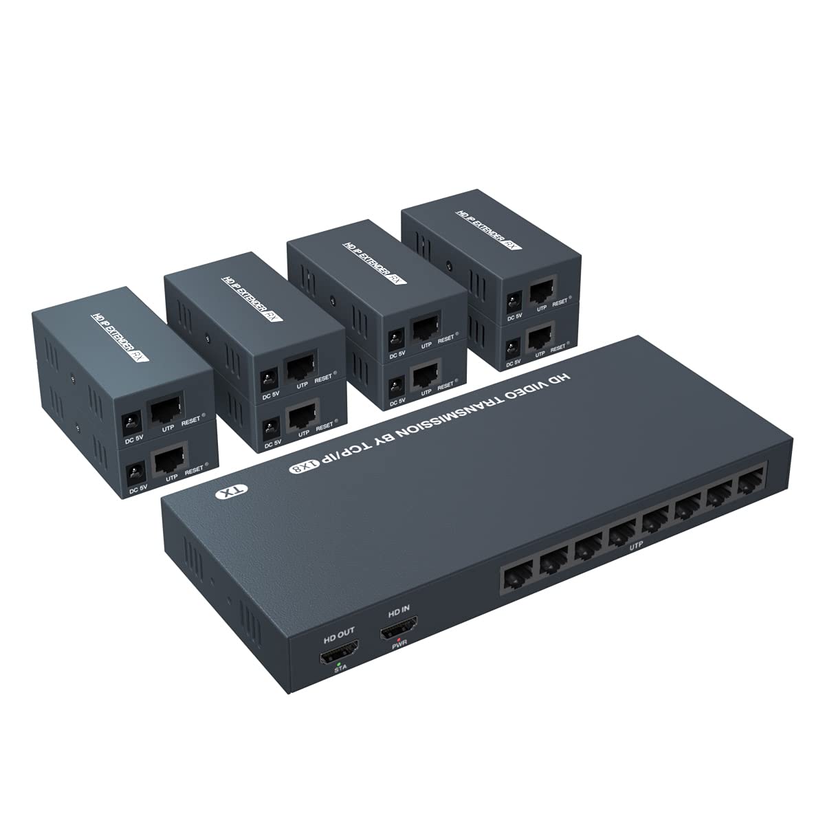 Photo 1 of 150m HDMI Splitter Extender 1x8 Transmit Remote 1080P Audio Video Over Cat5e/6 Ethernet Mirror 8 Screens Support Loopout Remote 1 in 8 Out for TV