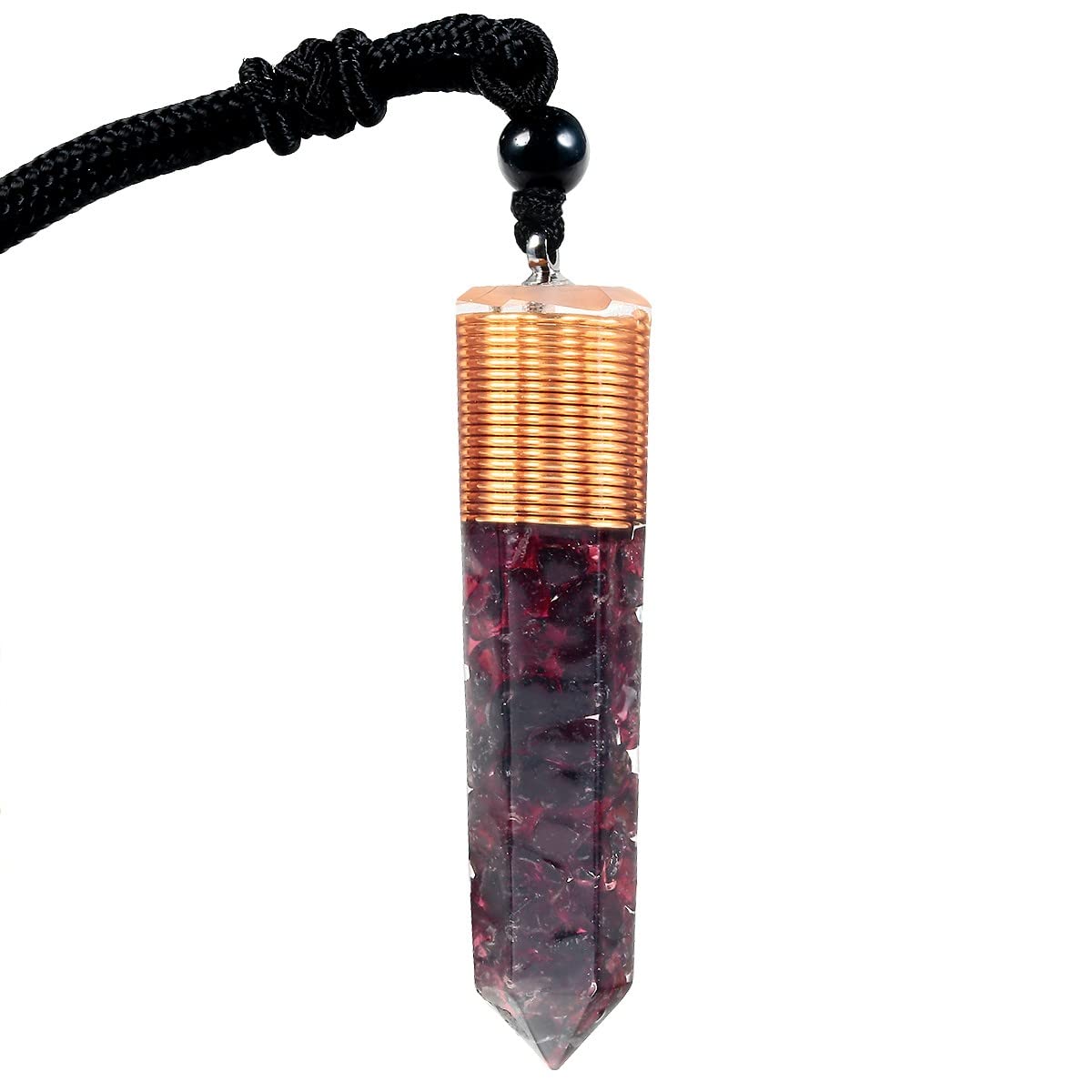 KYEYGWO Healing Orgone Crystal Point Necklace for Unisex Hexagonal Quartz Chip Stones Pendant Single Point Crystal Wand Amulet for Meditation and Yoga