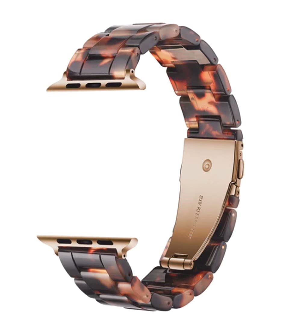 MaKTech Resin LightWeight Band with Steel Clasp Compatible with Apple Watch Series 11/10/9/8/7,SE 3/2/1 [2025] (42mm/41mm/40mm,Tortoise Tone)