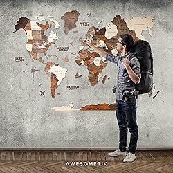 Awesometik" 3D Wood World Map Wall Art Decor - With