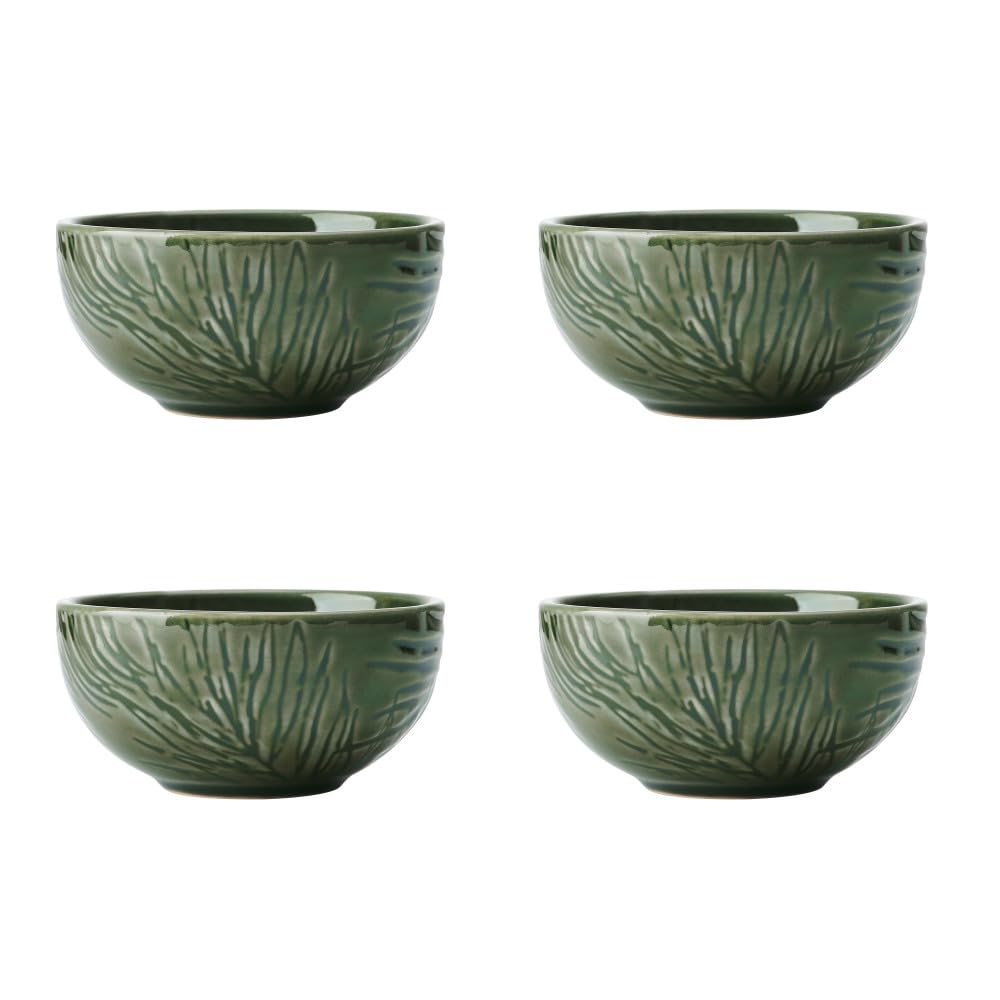 MIKASA Jardin 4-Piece Dip Bowl Set, 4 Dip Bowls for Entertaining and Parties, Green Stoneware Serving Bowls, 10cm - Gift Boxed