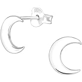 925 Sterling Silver Crescent Moon Stud Earrings, Sold as a Pair