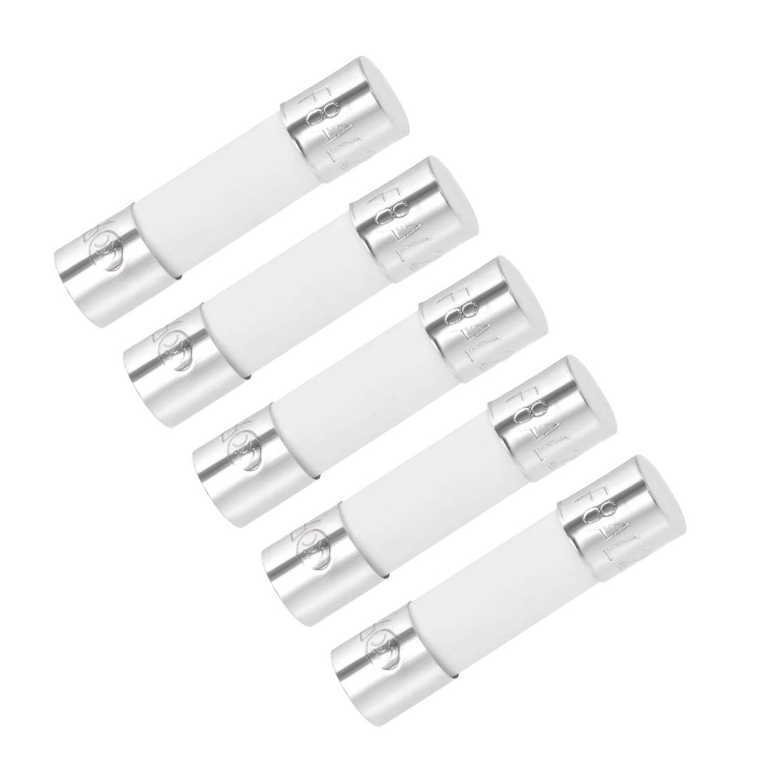 sourcing map Ceramic Cartridge Fuses 8A 250V 5x20mm Ceramic Fuses Fast Blow Replacement for Amplifier Energy Saving Lamp Ballast 5pcs