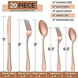 LIANYU 20 Piece Matte Copper Silverware