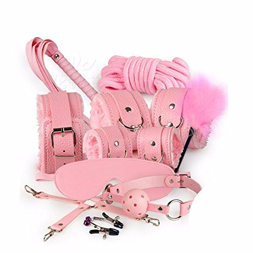 Eer2O Leather 7 Piece Set Pink Beds Women Men Bedroom Adults Erotic Lingerie B/D/S/M Set Love Toy Sexy Game Couple