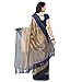 Rajnandini Indian Traditional Saree with blouse, Tussar Silk Stripes Printed Sarees for women (JOPLNB3011A_Beige&Blue_Free Size)