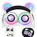 iGeeKid Kids Headphones Bear Ear-Inspired USB Rechargeable LED Backlight,Wired On/Over Ear Gaming Headsets 85dB Volume Limited for Girls,Boys,Compatible for Kids Tablet,iPad,iPhone,Android,PC(White)