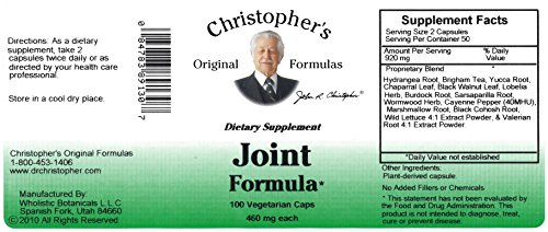 Christopher’s Original Formulas Joint Formula – 100 Vegetarian Capsules – Synergistic Herbal Blend for Joint Support – Made in the USA