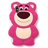 Pink Strawberry Bear Soft Silicone Rubberized 3D Cartoon Case for iPhone X iPhoneX 10 Cute Lovely High Fashion Fun Cool Lovely Special Gift for Teens Little Girls Women Kids (Lotso Huggin Bear)