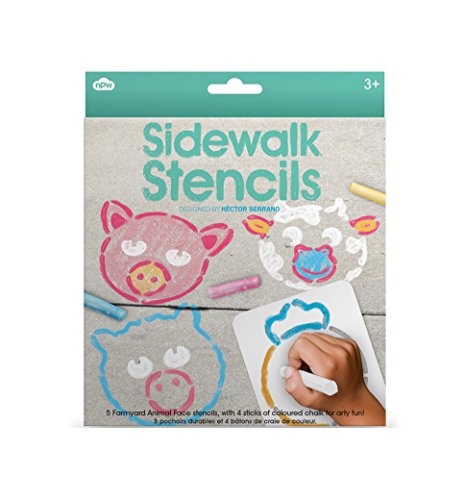 NPW-USA Sidewalk Animal Faces Chalk & Stencils Set