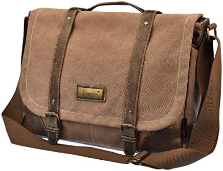 Epokris Canvas 15.6 Inch Laptop Messenger Bag Mens Tactical Briefcase E00261-Brown