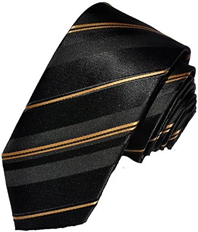 Covona Men's Skinny Black-gold-striped Tie (Width: 2.5 Inches)