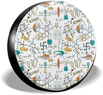 PecoStar Science Lab Objects Education Themed Drawing Spare Wheel Cover Printed Polyester Tire Guard Protector Cover For SUV RV Trailer Truck Wheel - Fits Entire Wheel