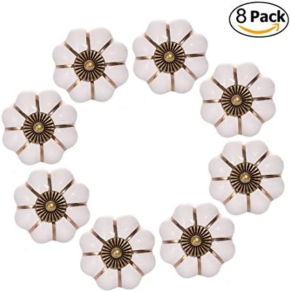 CZC Home 8PCS Dresser Knobs Pumpkin Ceramic Handle for Drawers Cabinet Bookcase Cupboard (White)