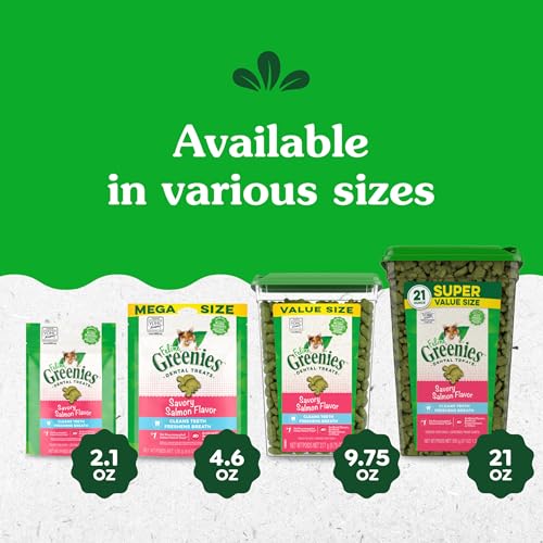 GREENIES CAT TREATS, FELINE VETERINARIAN-RECOMMENDED ADULT NATURAL DENTAL CAT TREATS, SAVORY SALMON FLAVOR, 4.6 OZ. POUCH