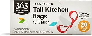 365 by Whole Foods Market, Flextra Strength Drawstring Tall Kitchen Trash Bags, 13 Gallon, 20 Count
