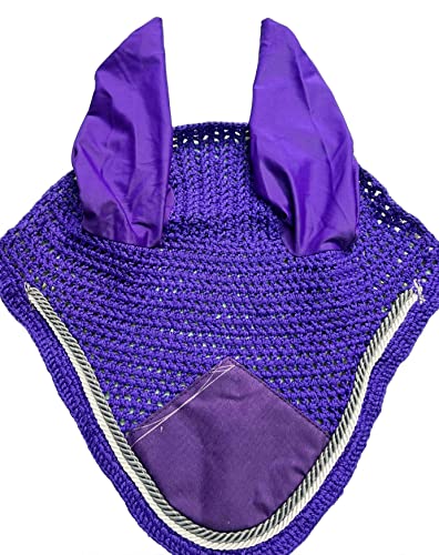 Spire Horse Soft Crochet Fly Veil Breathable Cotton Ear Net Hood Horse fly Control Masks Protector Bonnets (Full, Purple/Gray-White) โ image 1